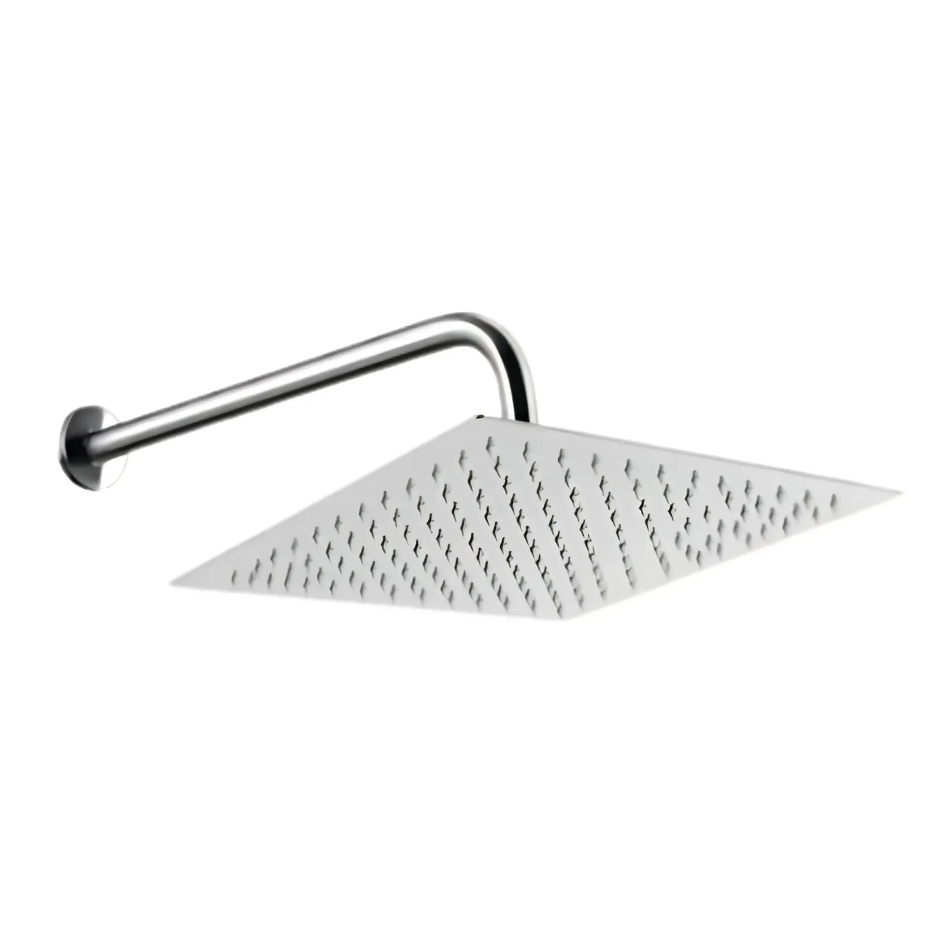 Ducha cuadrada cromada 10'' con tubo y roseta en acero inoxidable, Aqua Plus