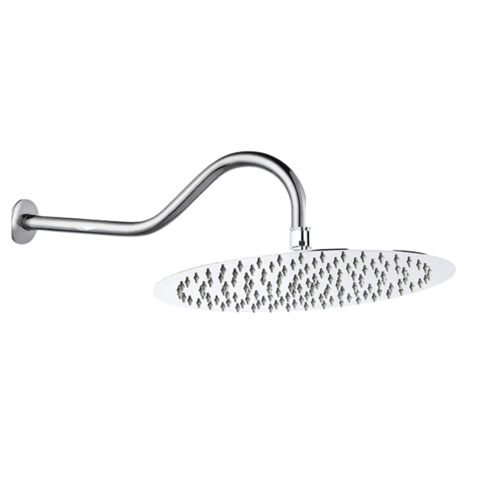 Ducha redonda cromada 10'' con tubo curvo y roseta en acero inoxidable, Aqua Plus