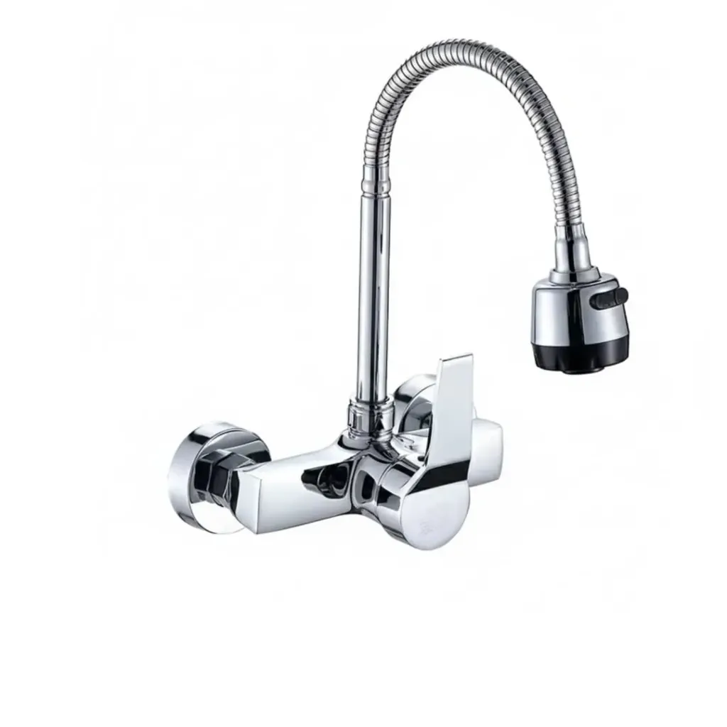 [Q7-E-6133B] Llave de lavaplatos monomando cromado de pared, Aqua-Q.