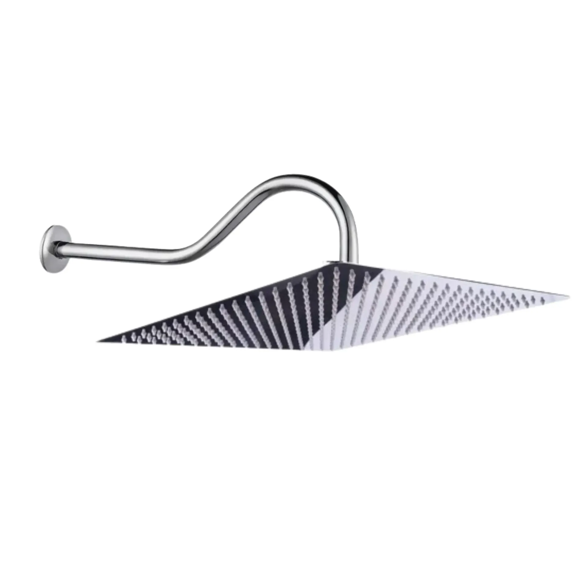 NO DISPONIBLE - PRODUCTO EN TRÁNSITO.Ducha cuadrada cromada 8'' con tubo curvo y roseta en acero inoxidable, Aqua Q.