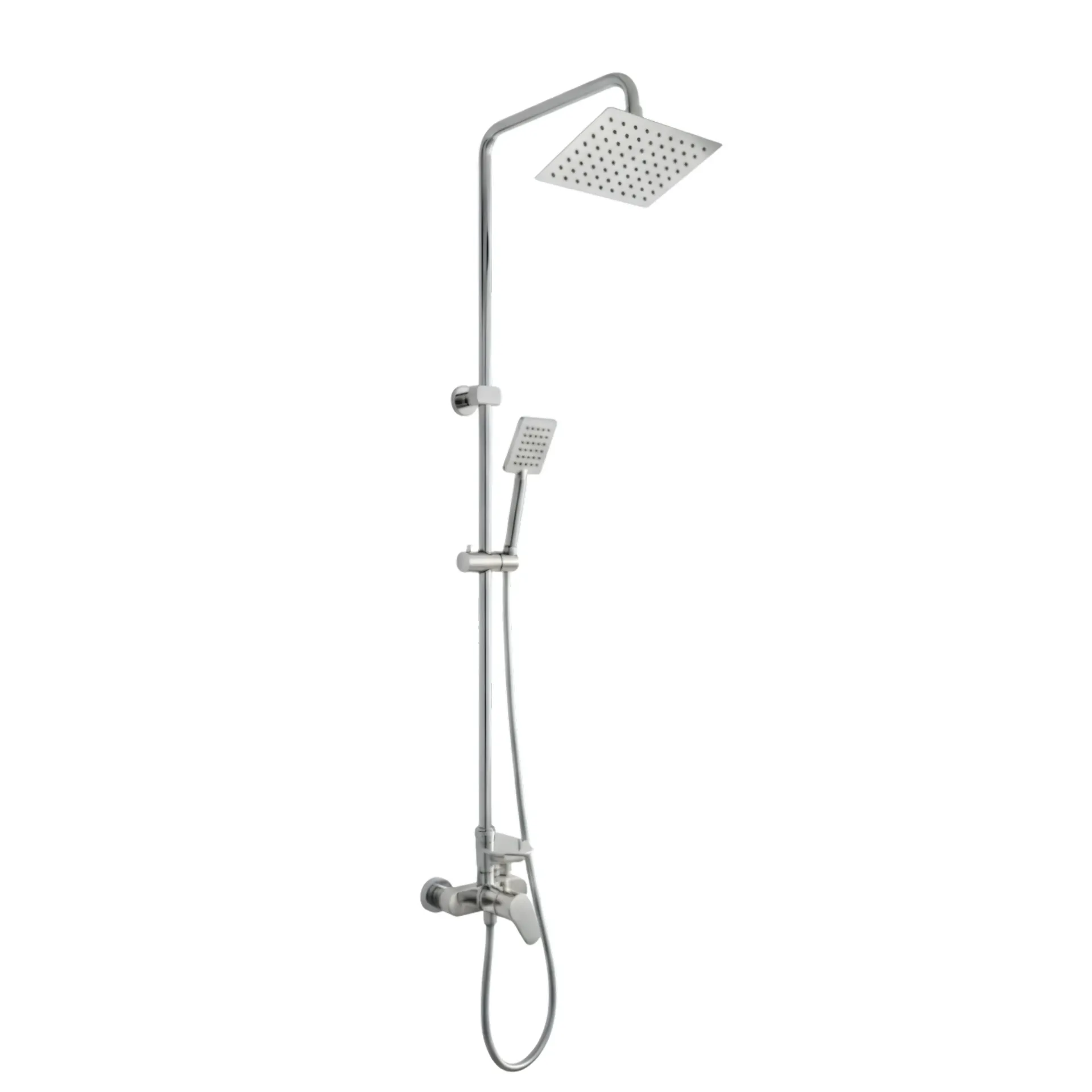 Ducha de lujo de sobreponer cuadrada cromada con monomando integrado, Acero inox, 2 temperaturas, Aqua Q.