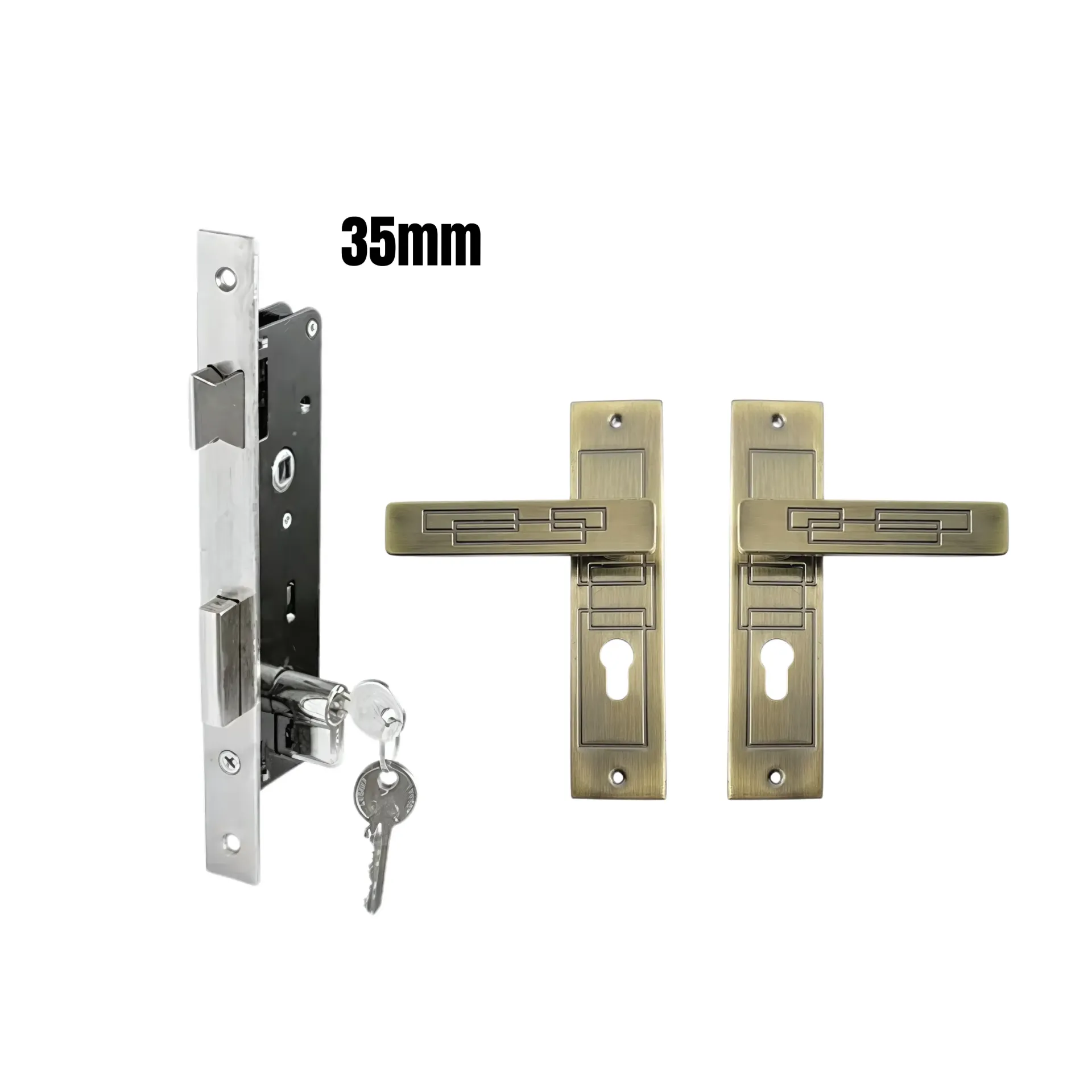 Cerradura de embutir de 35 mm con cilindro y 3 llaves + manilla móvil-móvil bronce de lujo.