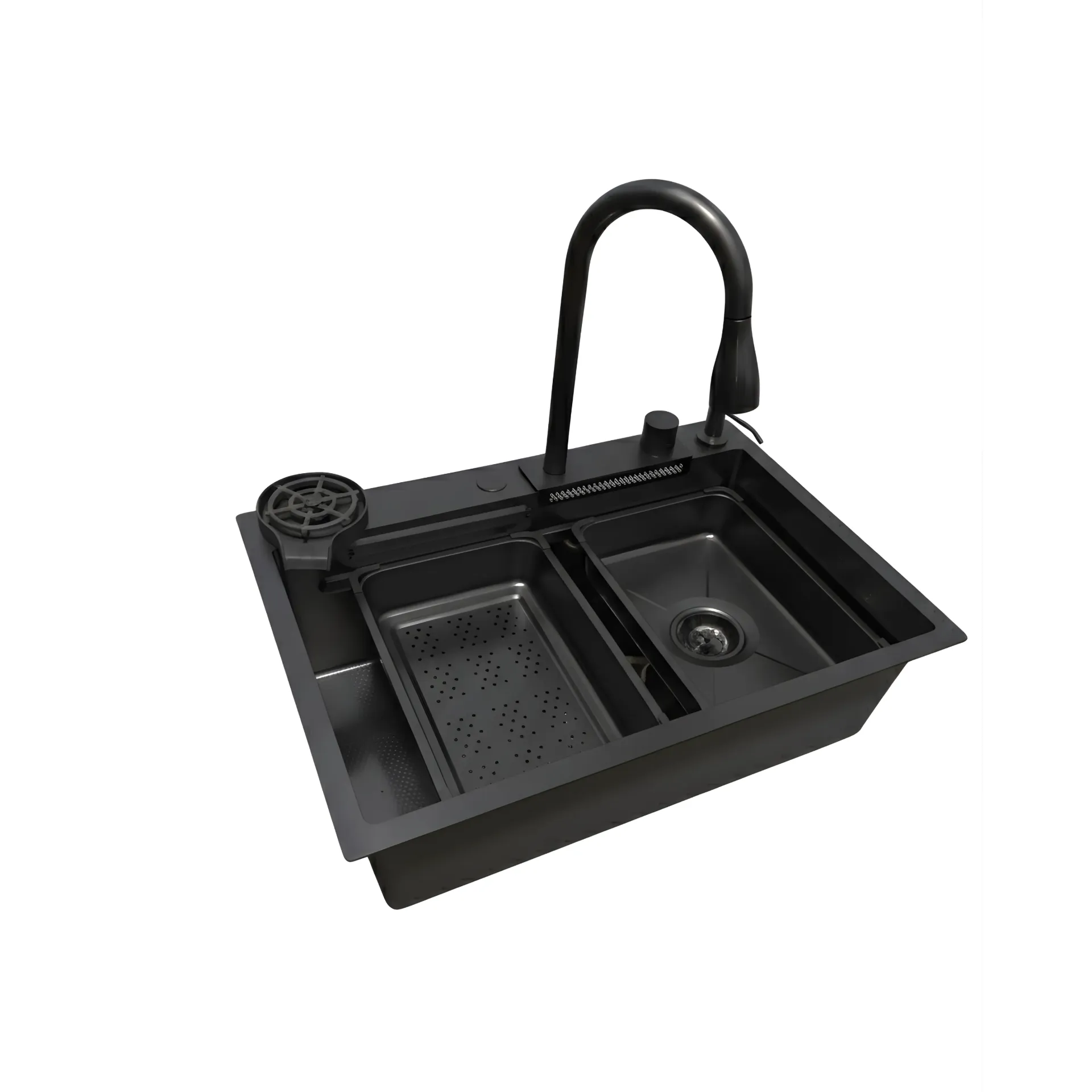 Lavaplatos de lujo multifuncional acero inox, con accesorios, negro mate. 68x45cm
