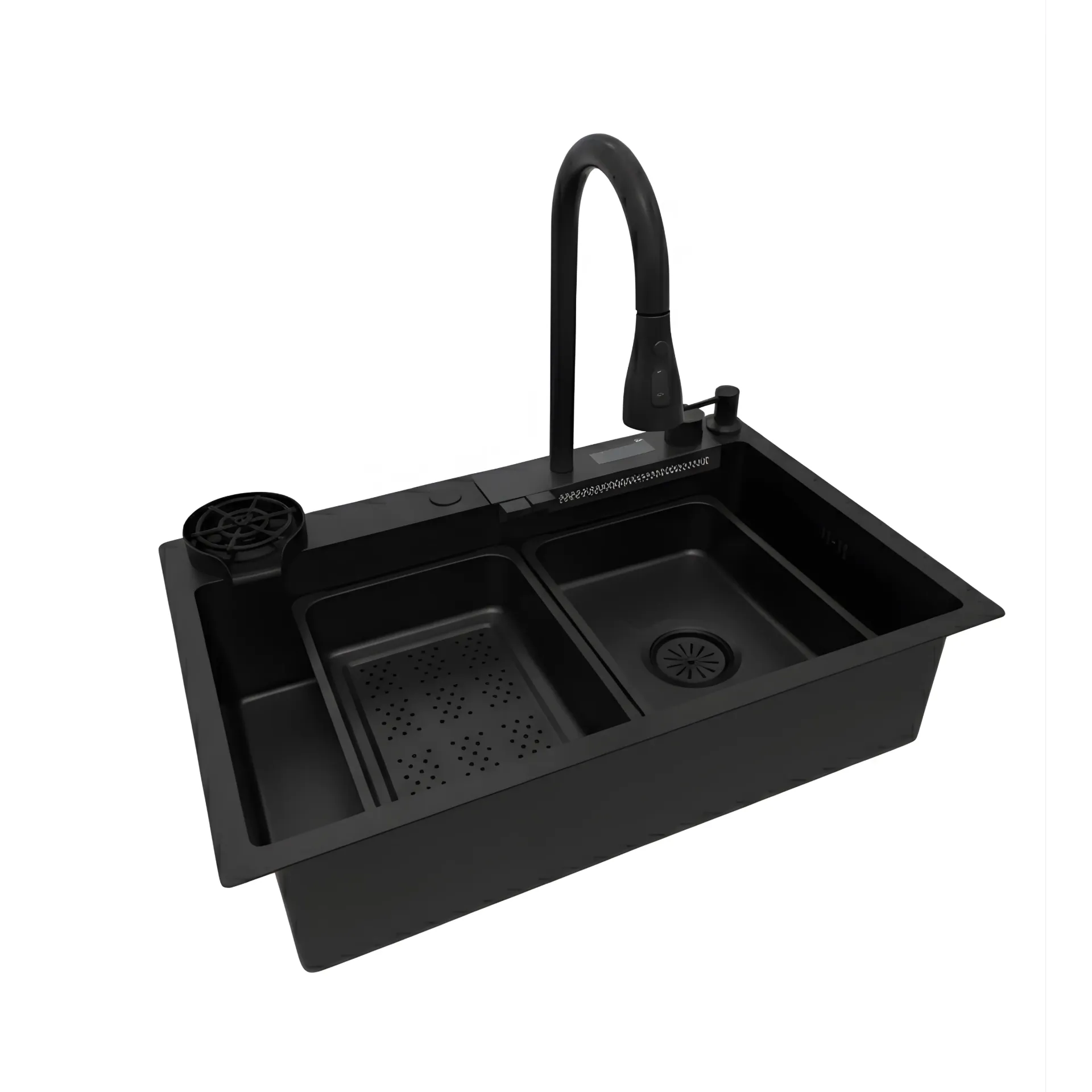 Lavaplatos de lujo multifuncional inteligente, acero inox, negro mate. 68x45