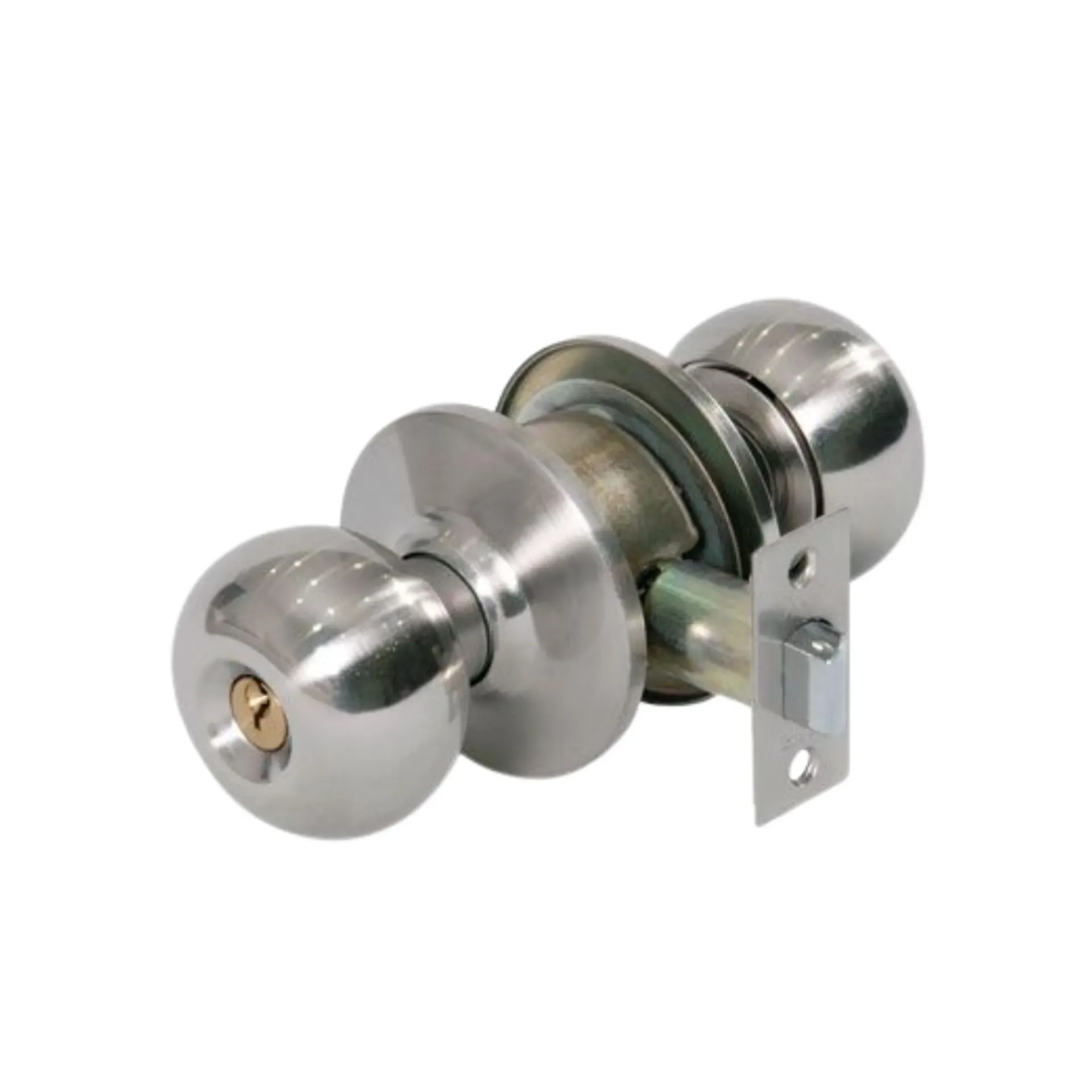 Cerradura de pomo cromada con 3 llaves, Acero inox, RUN.