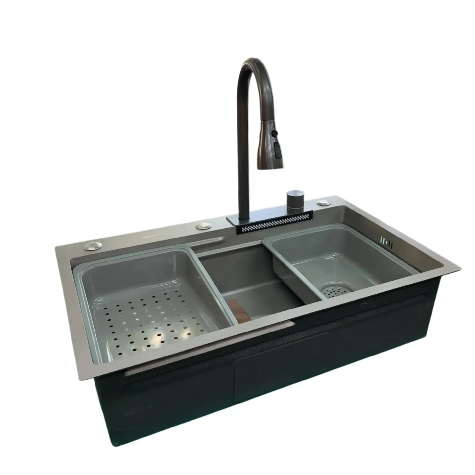 Lavaplatos de lujo multifuncional acero inox, con accesorios, satinado. 75x46
