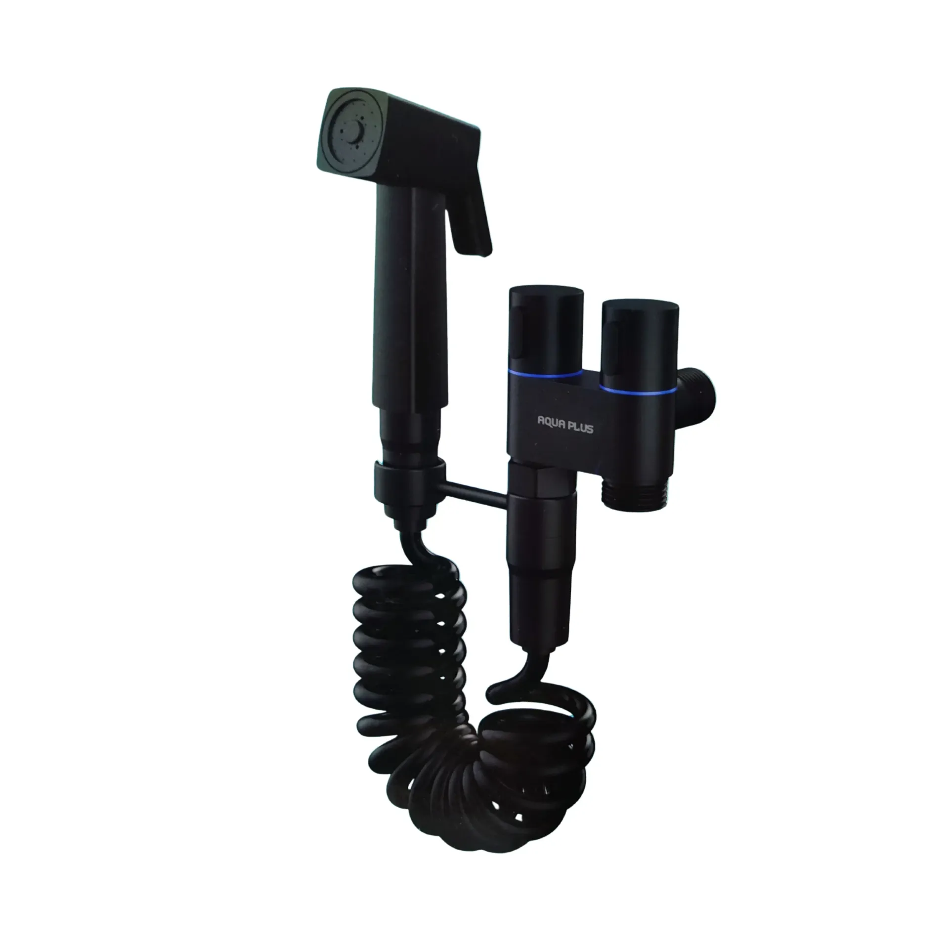 [AQP-22967] Ducha teléfono negro mate de lujo, doble arresto en acero-ABS, Aqua Plus.