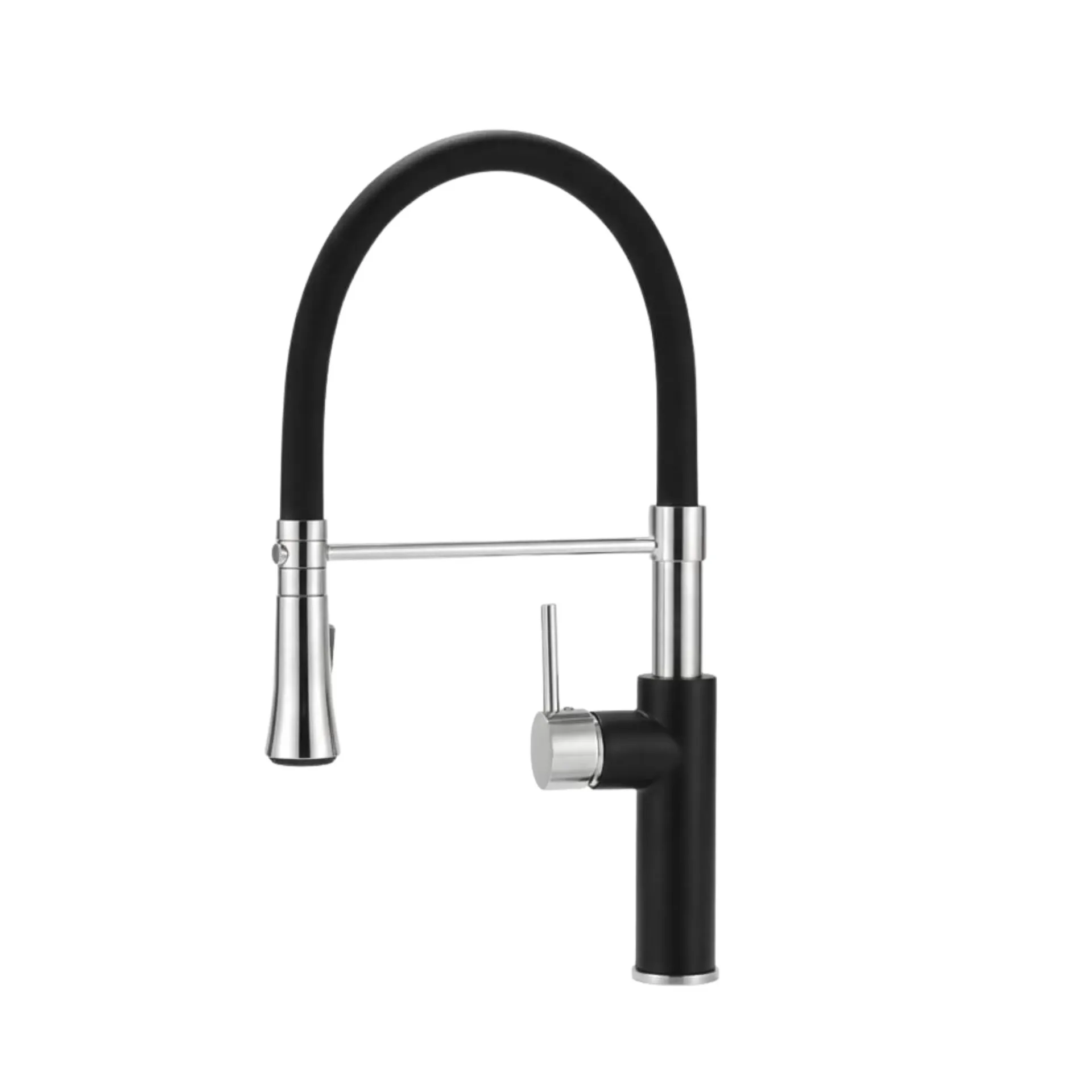 [AQP-21746] Llave de lavaplatos de lujo monomando, extensible, negro mate, cuello de cisne en acero-silicón, Aqua Plus.