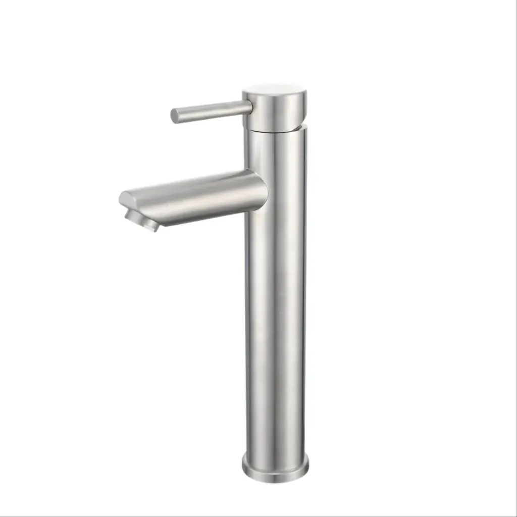 [ASG181E39] Llave de lavamano alta monomando, redonda satinada para lavamanos de sobreponer, AS Grifería.