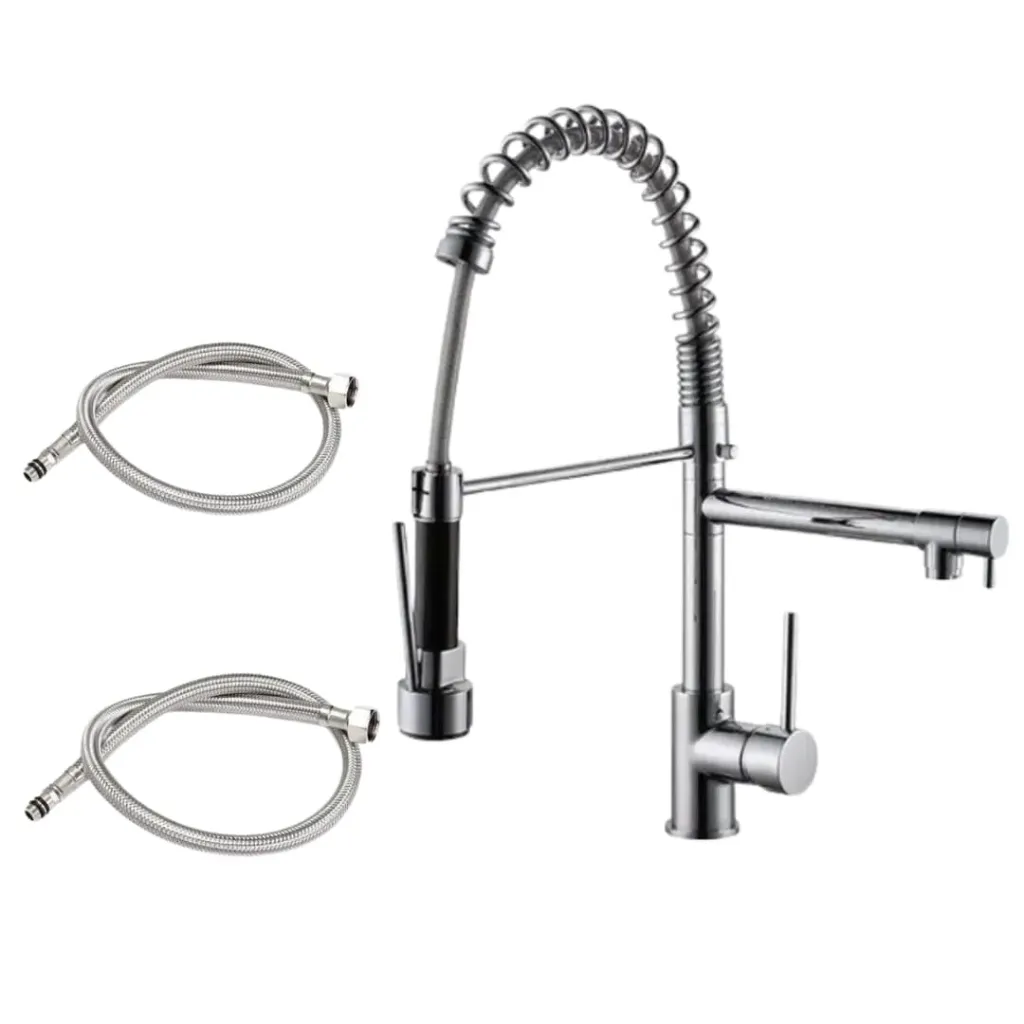 [AQP-21749] Llave de lavaplatos de lujo monomando, extensible, multifuncional, cromada, cuello de cisne en acero inox, Aqua Plus.