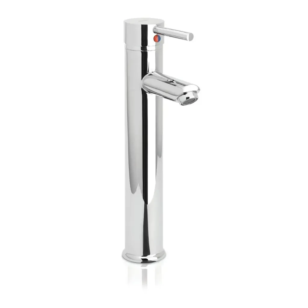 Llave de lavamano alta monomando, redonda cromada para lavamanos de sobreponer, AS Grifería.