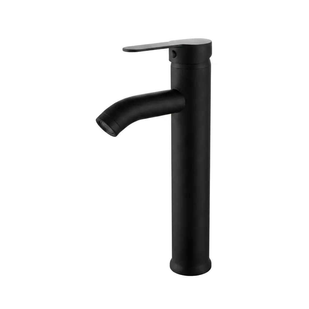 [A-5001B-H] Llave de lavamano alta monomando, redonda, negro mate para lavamanos de sobreponer, Aqua Fina.