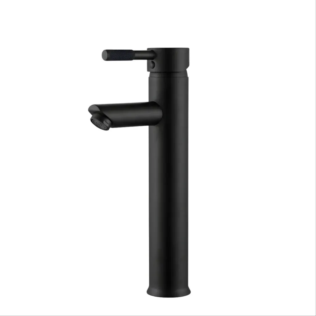[HTK-M-3B] Llave de lavamano alta monomando, redonda, negro mate para lavamanos de sobreponer, Hidrotek.
