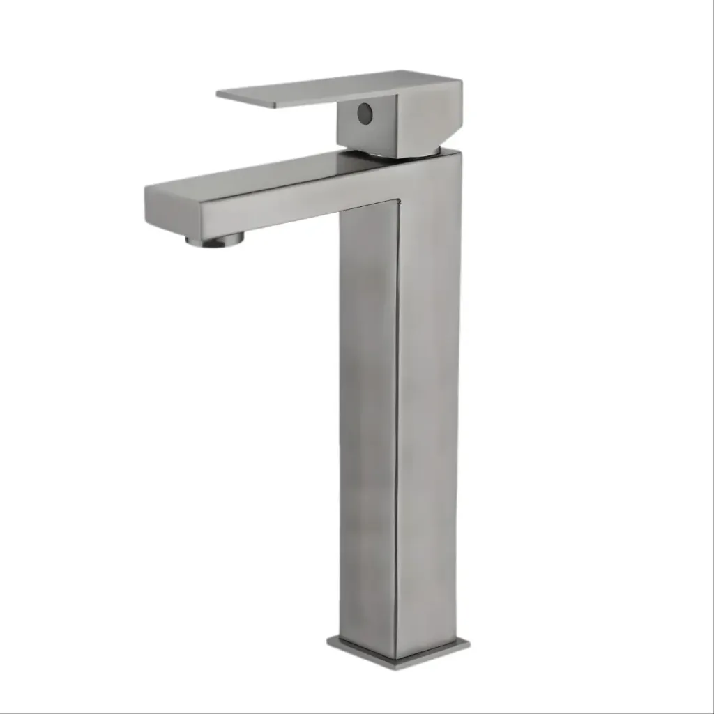 [HTK-M-12S] Llave de lavamano alta monomando satinada para lavamanos de sobreponer, Hidrotek.