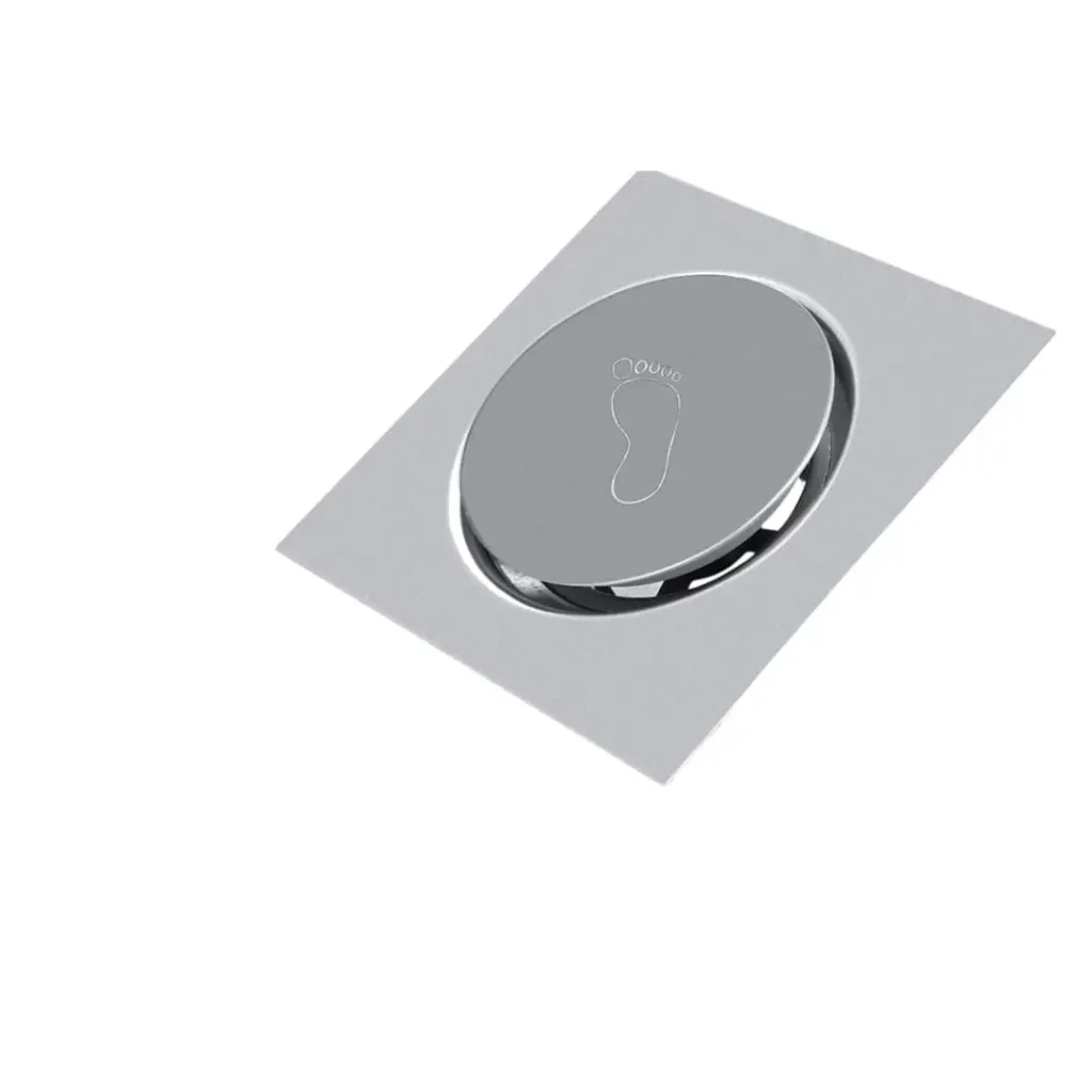 [AQP-22869] Desagüe cuadrado push button de piso 4'' cromado en acero inox para tubo 3'', Aqua Plus.