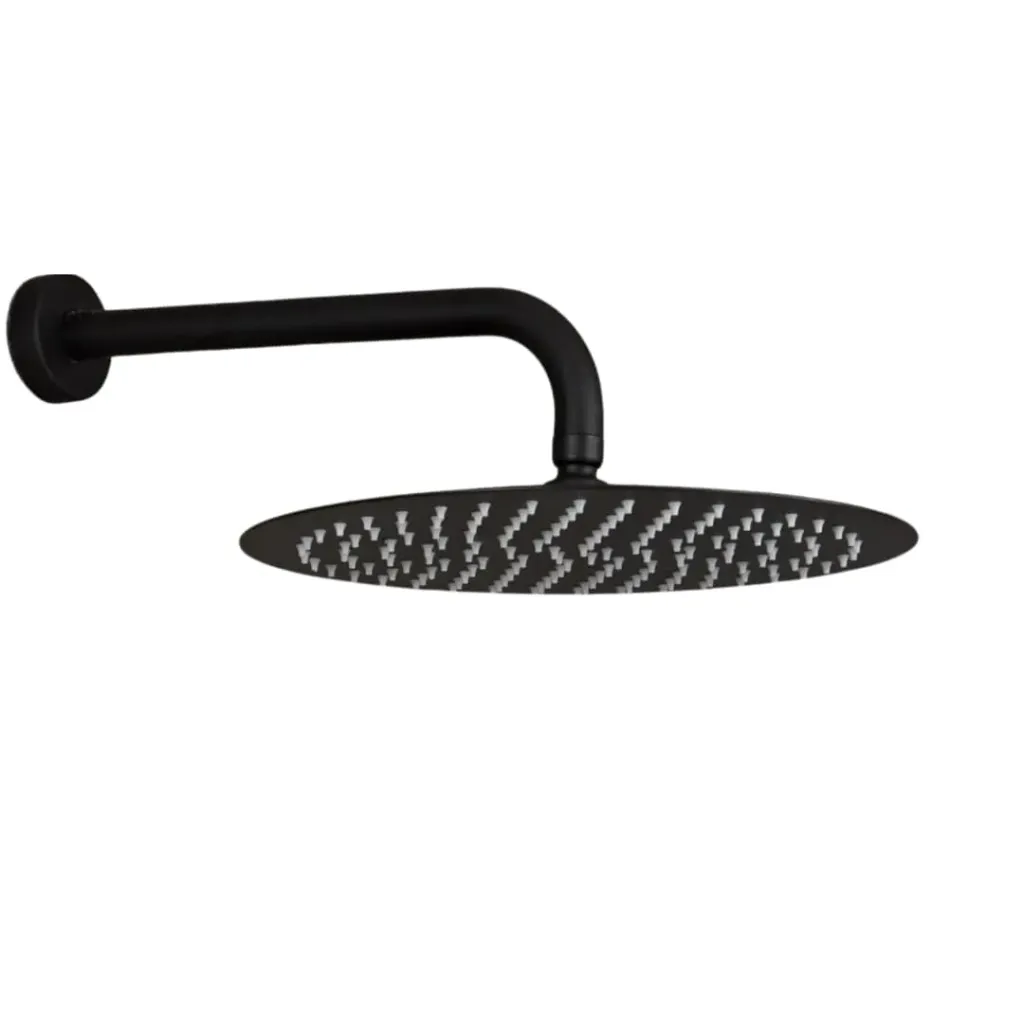 Ducha redonda negro mate 8'' con tubo y roseta en acero inox, Aqua Plus.